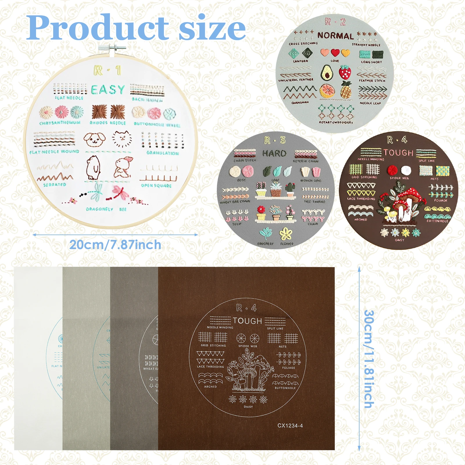 Embroidery Stitch Practice Kit Beginner Cross Stitch Kits DIY Embroidery Cloth With Patterns Thread Complete Practice Kit