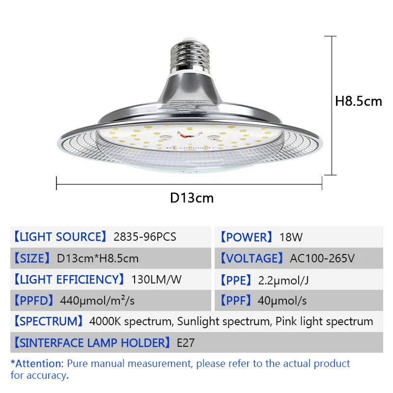 LED Grow Light Grow Light 18W AC85-265V Full Spectrum E27 Sunlike Phytolamp Bulb for Plants Flower Greenhouse Tent Hydroponic Plant Growth