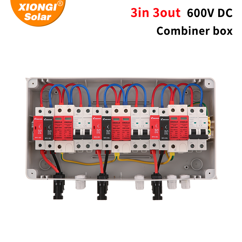 Solar Photovoltaic PV Combiner Box 3-3-600V String IP65 PV Solar Surge Lightning Protection Outdoor Waterproof