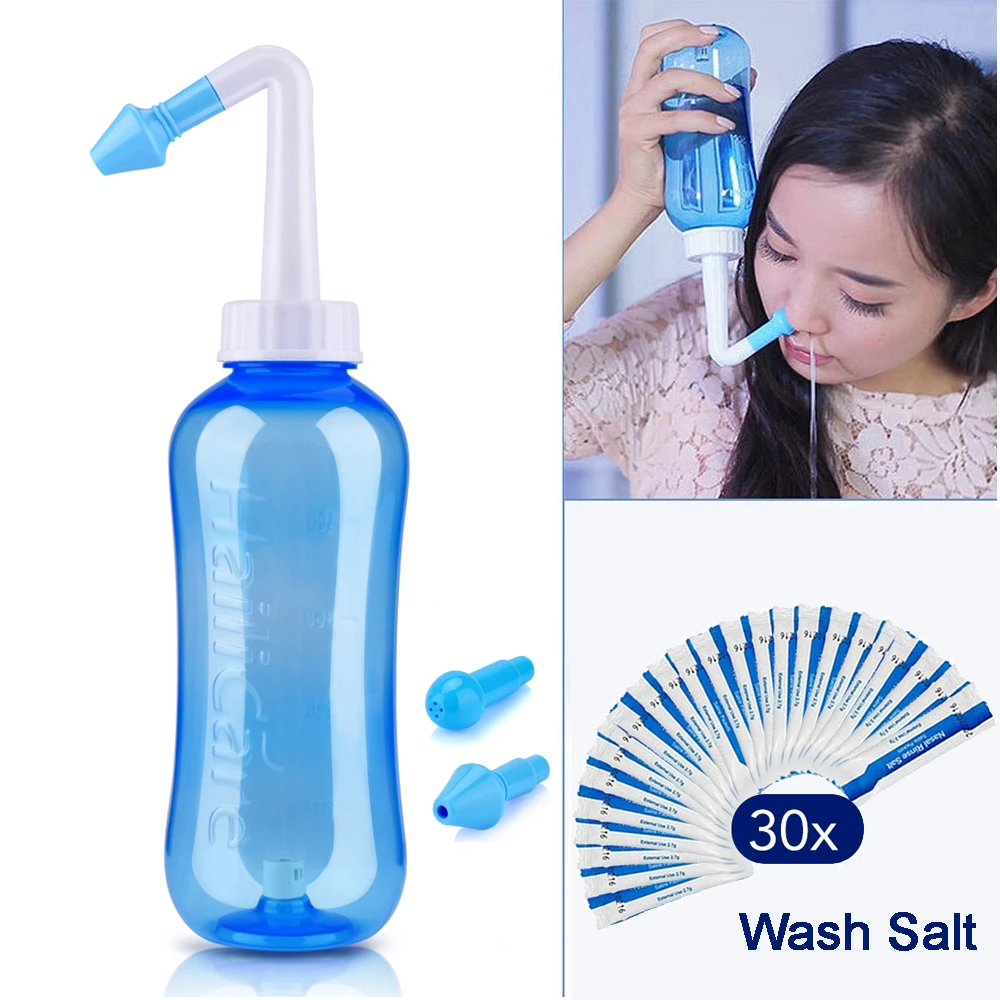 Nasal Irrigator Set 300ML Nasal Washing Bottle 2.7g Nose Wash Salt Nasal Irrigator Nose Aspirator Sinusite Allergic Rhinitis for Adult Kids