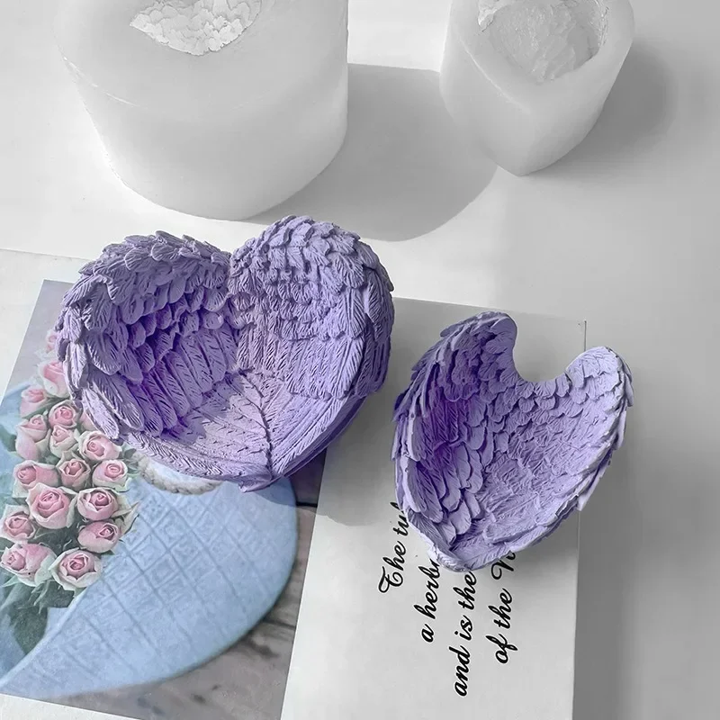천사 날개 캔들 거치대 실리콘 몰드, 3D 사랑 날개 보관함, 보석 비누 에폭시 송진 만들기 용품, DIY 홈 장식 선물