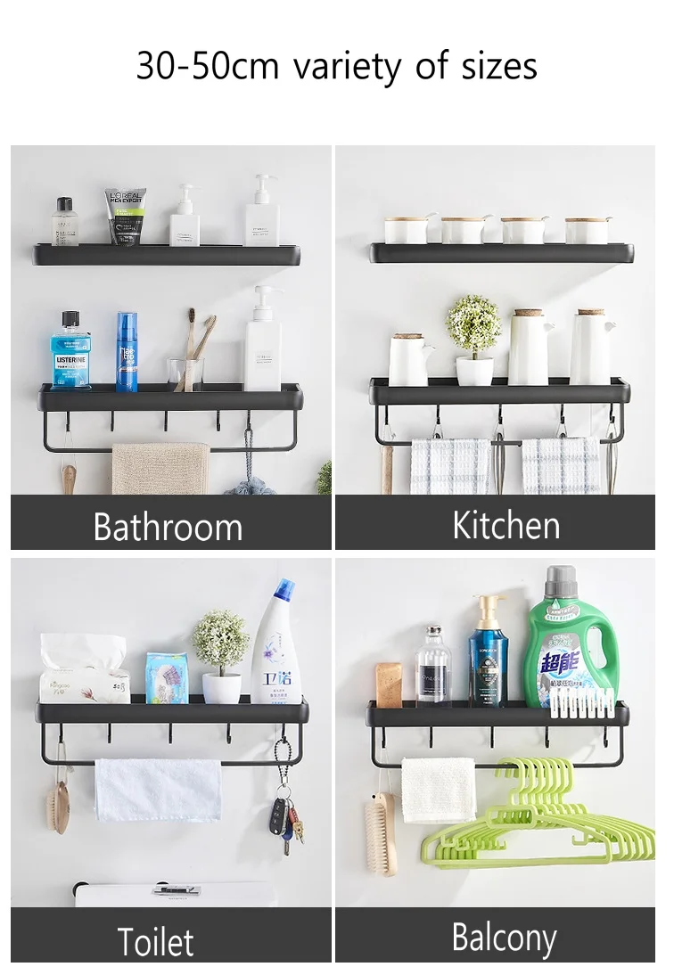 Description Picture 3 of itemBlack/White Bathroom Shelf Kitchen Storage Rack Shampoo Holder Bathroom Hardware Space Aluminum Shower Room Accessory