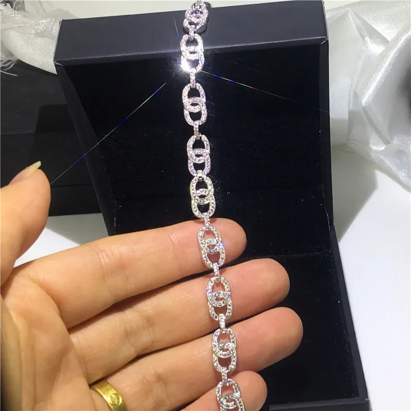 

Popular Hiphop Bracelet Lab Diamond White Gold Filled Party Wedding Chain Bracelets for Women Men Fashion Jewelry