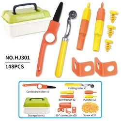 Children's DIY Cardboard Construction Kit with Cutter & Tool Box - 150 - Piece Set for Creative Family & Group Activities (A type)