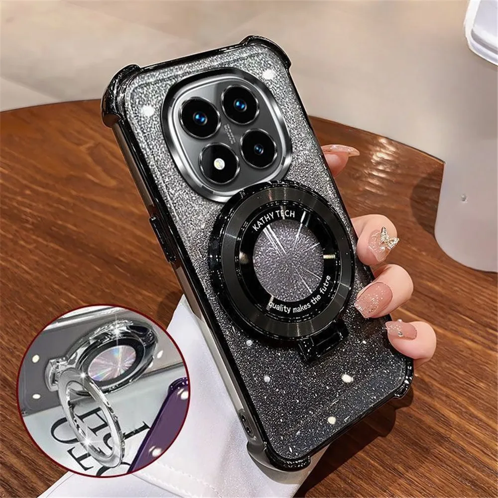 Luxury Plating Glitter Stand Phone Case with Shockproof Four-Corner Soft Cover