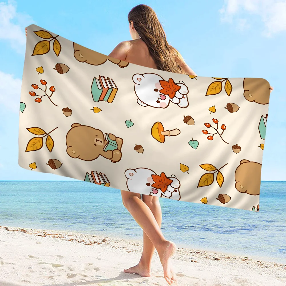 M-Milk Mocha Bear Cute Bath Towel Microfiber Soft Water Absorbing Breathable For Girl Kids Decorative Cartoon Beach Towel 5