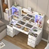 61.7" Large Vanity Desk with Mirror and Lights, Makeup Vanity with Charging Station, Sliding Drawers, 2 Cabinets with Glass Door 3
