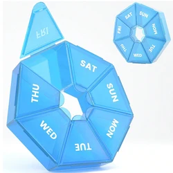 Compact 7 - Day Pill Organizer with Portable Travel Case for Vitamins and Medications (Blue)