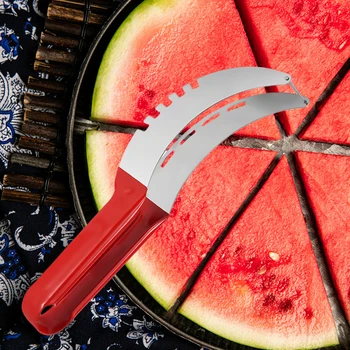 Affettatrice per anguria in acciaio inossidabile con manico antiscivolo Divisore per frutta Melone Affettatrice per frutta Gadget da cucina per ananas Cantaloupe 1