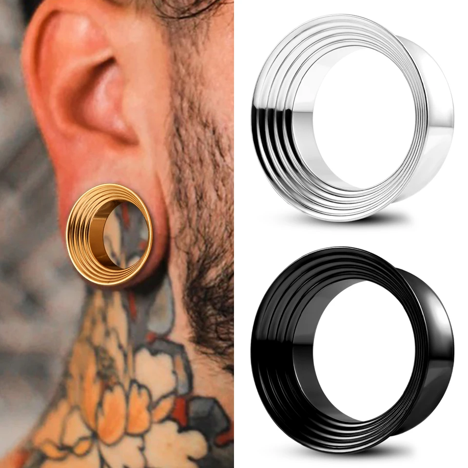 2PCS Crescent Moon Saddle Plugs 316 Stainless Steel Ear Gauges - Hypoallergenic Body Jewelry