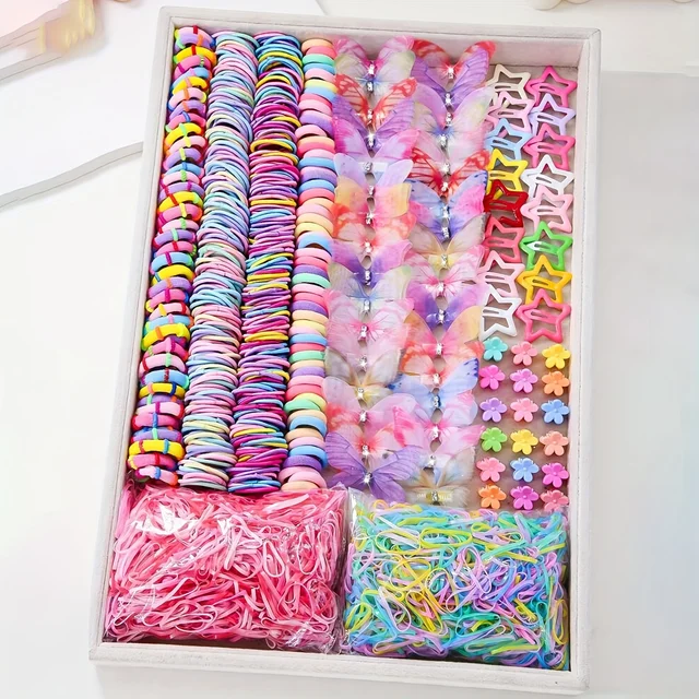 941 ensembles de tenues colorées et mignonnes pour filles |   Comprend différents clips, attaches pour cheveux, fleurs et couvre-chef à nœud double couche. 1