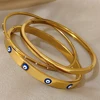 Bracelets plaqués or pour femmes et hommes, 3 pièces, mauvais œil, simples, fins, manchette en acier inoxydable, bijoux cadeaux de fête quotidiens