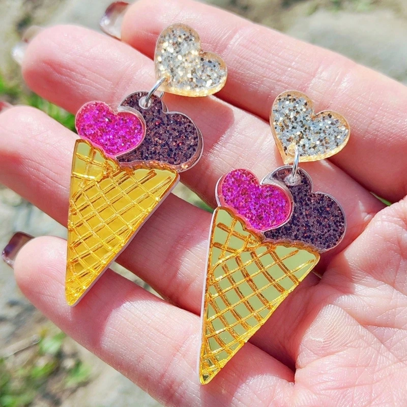 Cute Ice Cream Cone Drop Earring for Women Gift