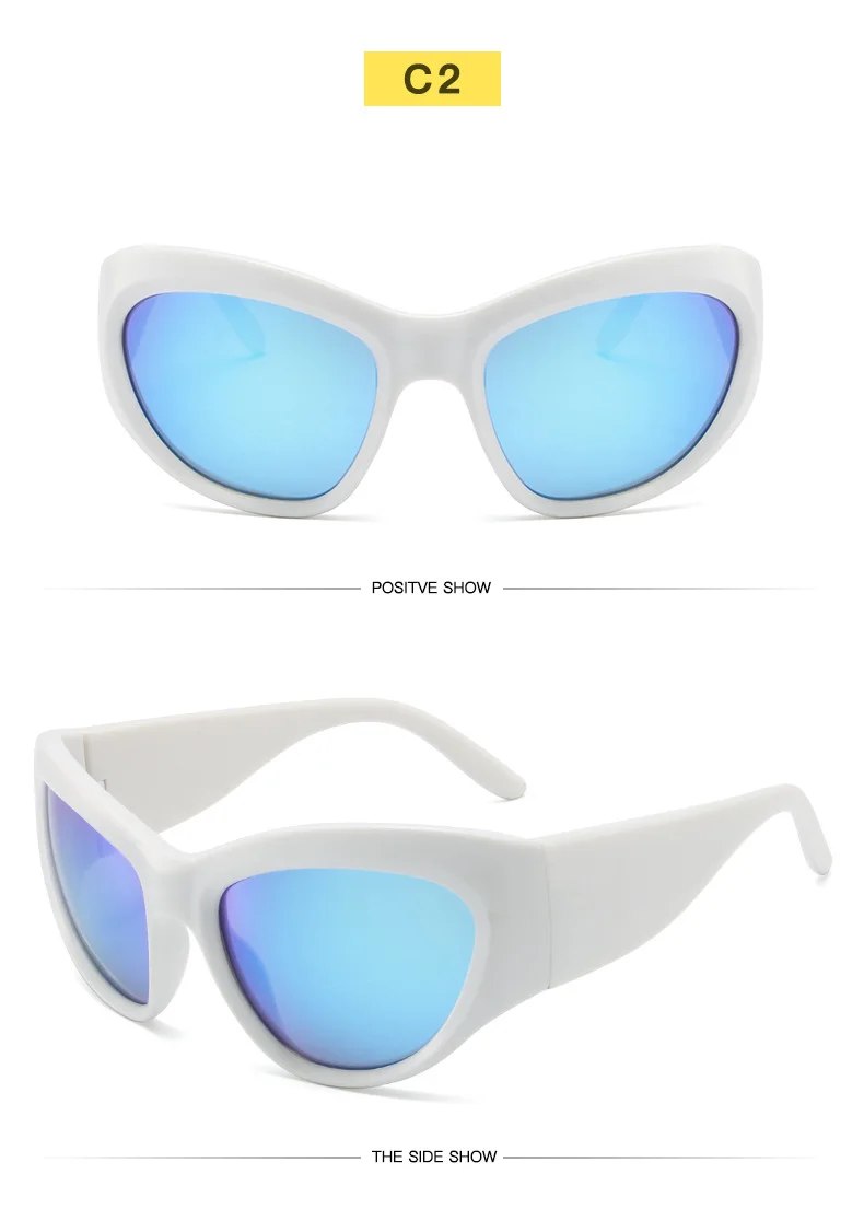 Y2K Übergroße Sonnenbrille Damen Dame Trendy Big Frame Vintage Wrap Around Sonnenbrille Mode Futuristisch Punk Silbertöne 2000er Jahre – Detail 7