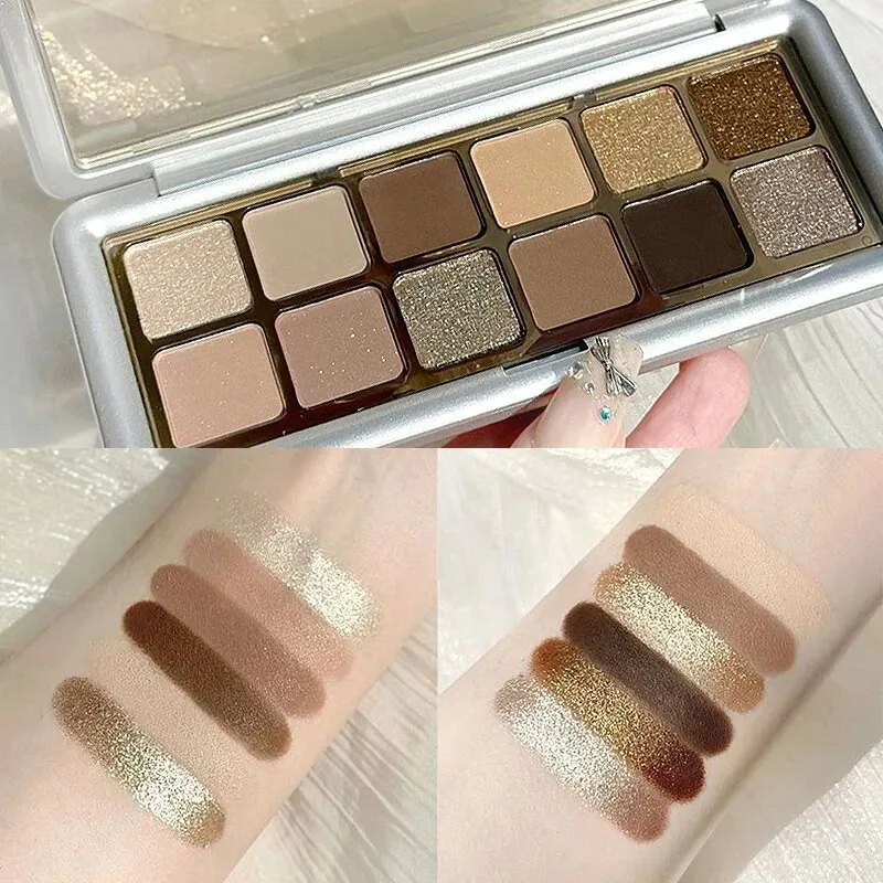12 Colors Eyeshadow Palette Shimmering Pigment Set Easy To Apply Natural Looking Earthy