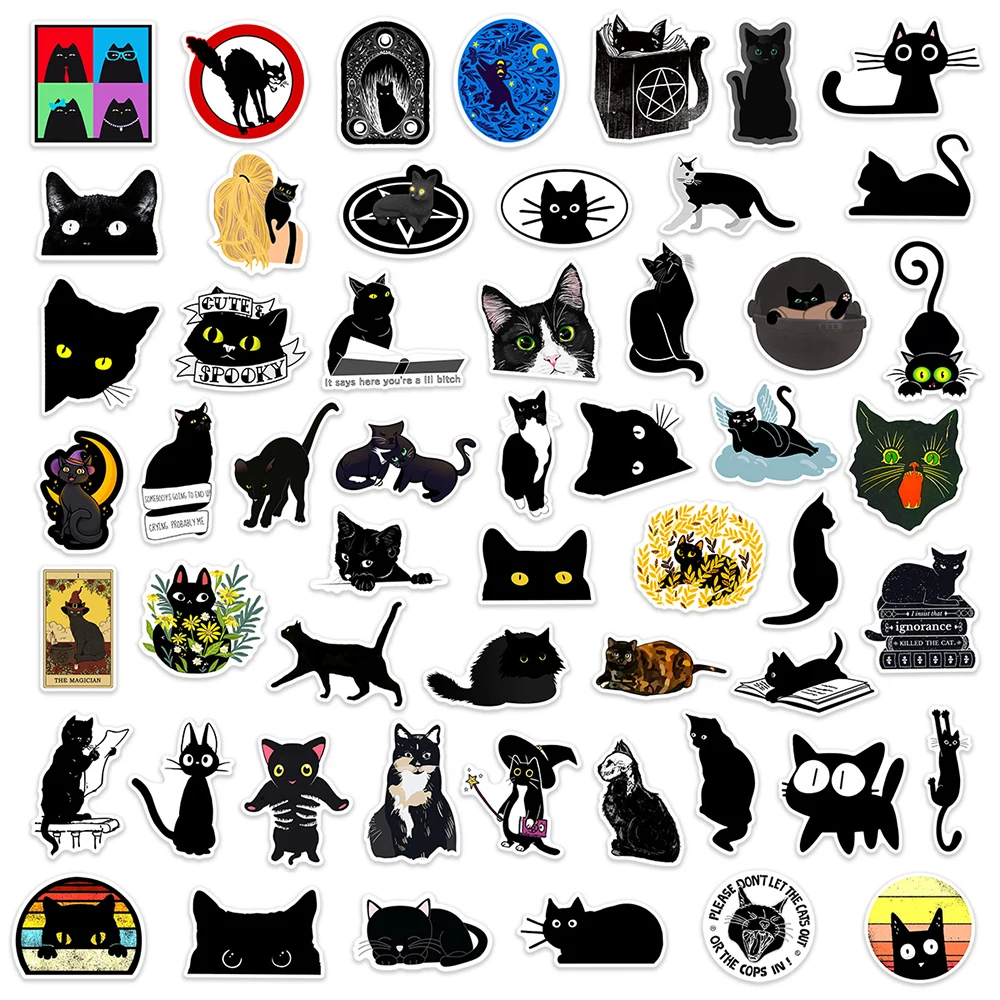 MiStar 100 PCS Black Cat Stickers, 3.15 Cat Stickers Pack, Aesthetic Vinyl  Waterproof Stickers for Water Bottles Laptop Phone Case Luggage Car, Black  Cat Decor Decal for Halloween 