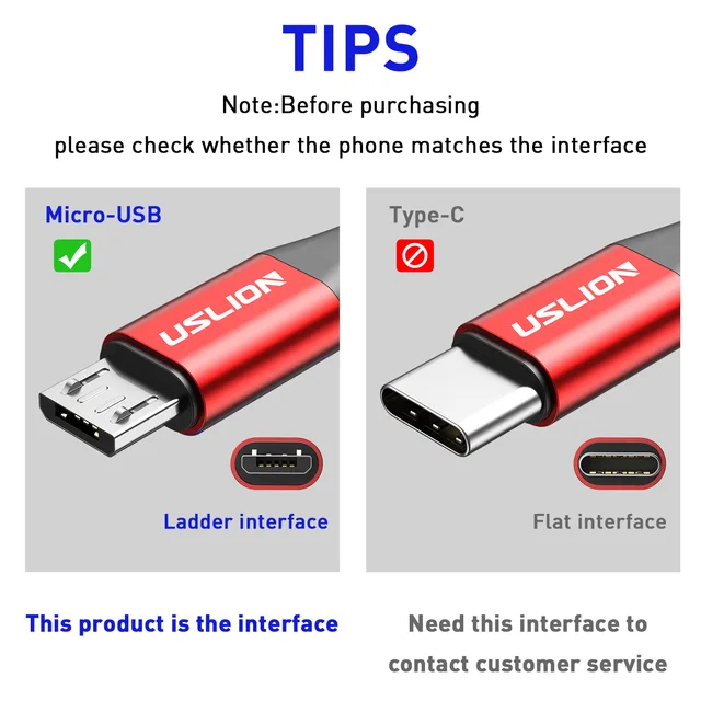 고속 충전, 내구성, 폭넓은 호환성을 위한 USLION 3A 마이크로 USB 케이블