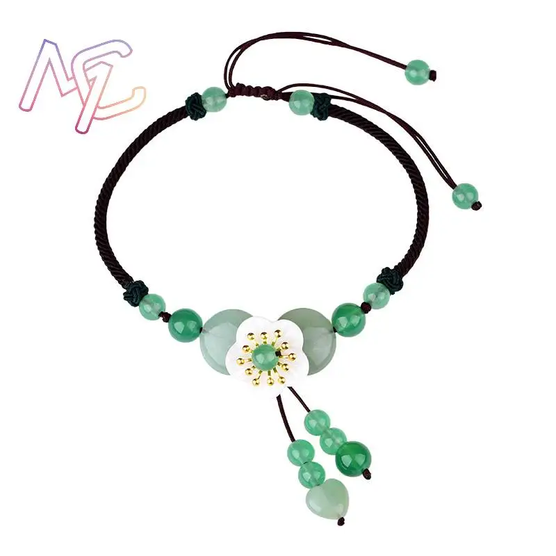 Green Natural Jade Flower Anklet Real Jewelry Stone Amulet Gifts for Women Agate Carved Gemstone Charm Designer