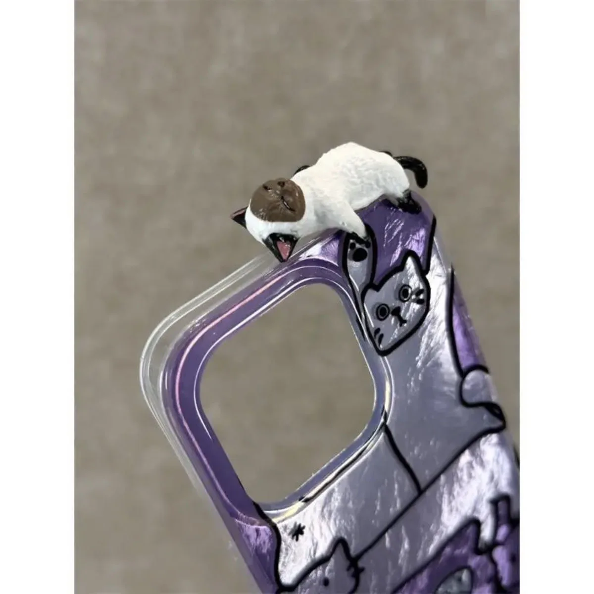 Purple Line Lazy Cat Cartoon Dazzle Lustre Phone Case