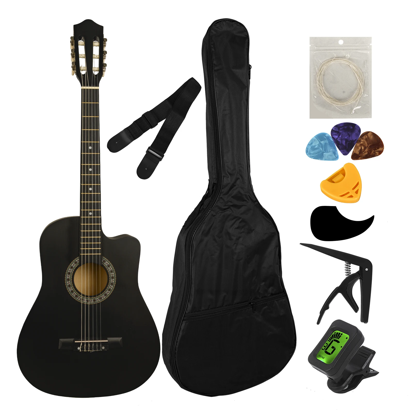 38-inch Curve Guitar 6-String Classical Guitar with Accessories Kit for Beginners Students Gift - AliExpress