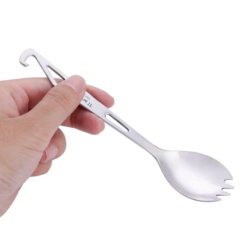Tiartisan 3In1 야외 티타늄 스푼 캠핑 식기 피크닉 저녁 식사 스포크 포크 병따개 여행 하이킹 칼 세트