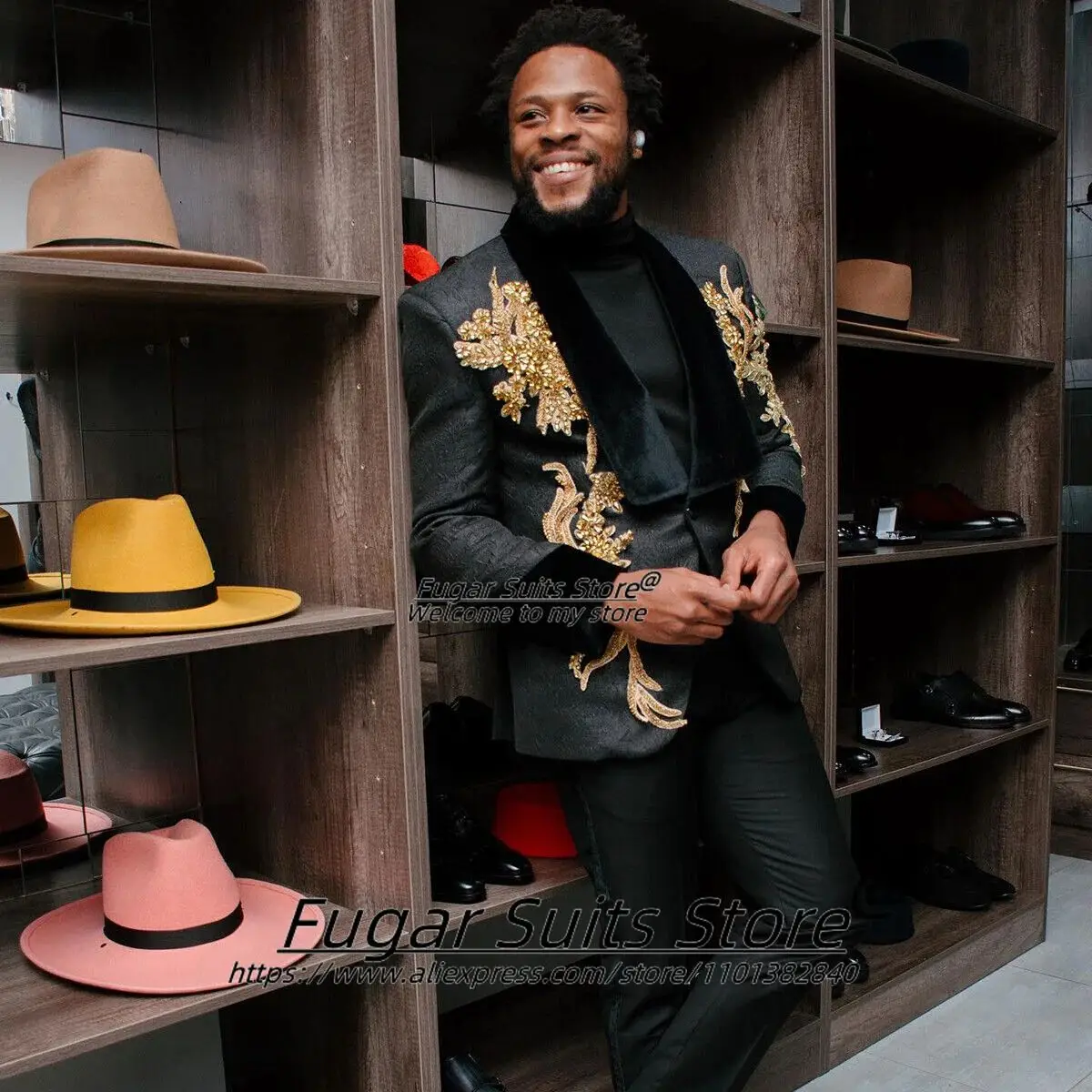 Роскошные жаккардовые черные мужские