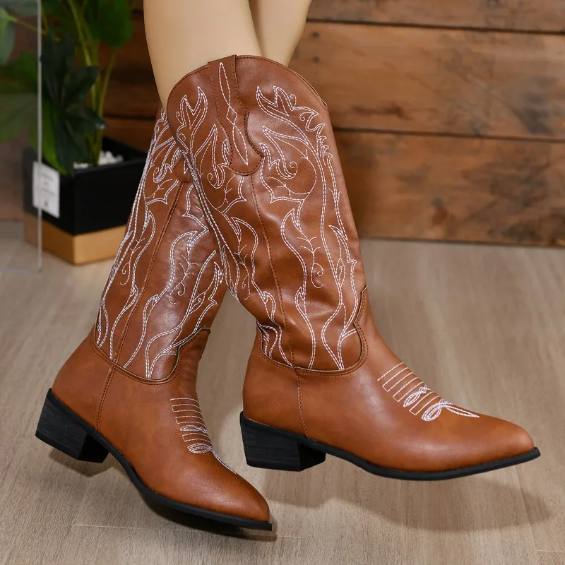 

Korean Fashion Western Cowboy Boots Long Sleeve Spring, Autumn, and Winter New Pointed Retro Knight Boots