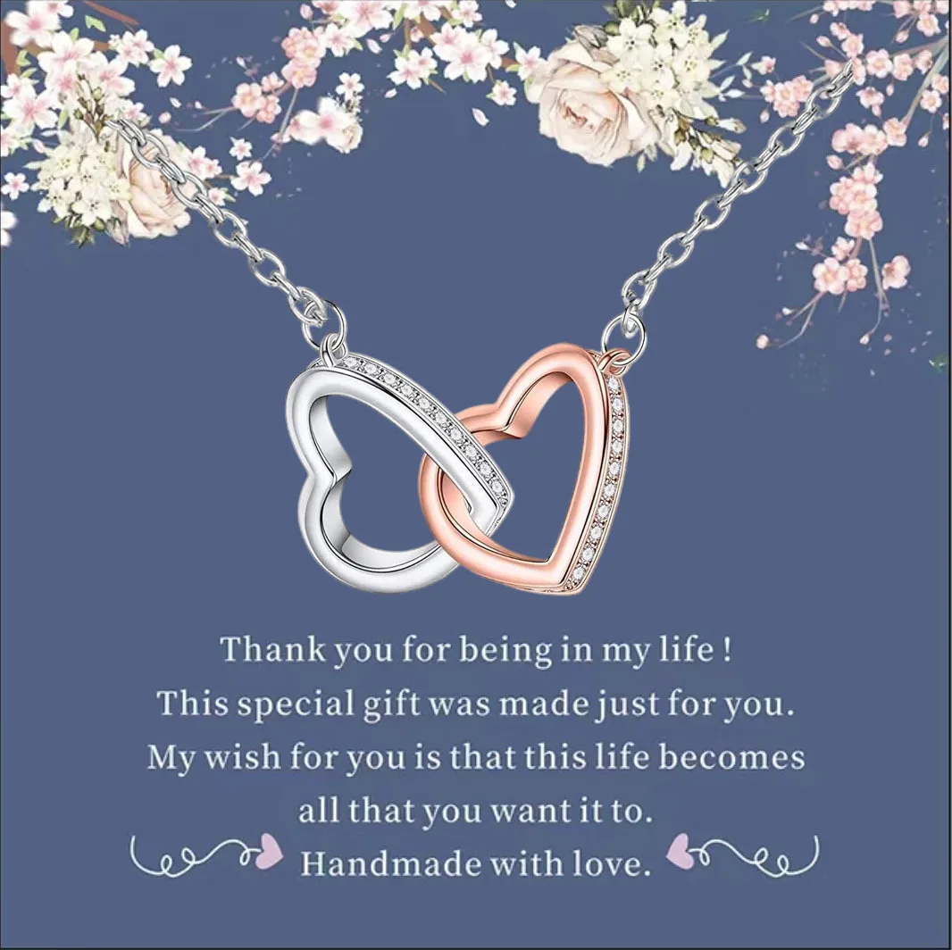 Zierliche doppelte ineinandergreifende Herz kette Geschenk für Frauen Mädchen Geburtstags geschenk für Freundin Schwester Mutter Tochter w/Geschenk box