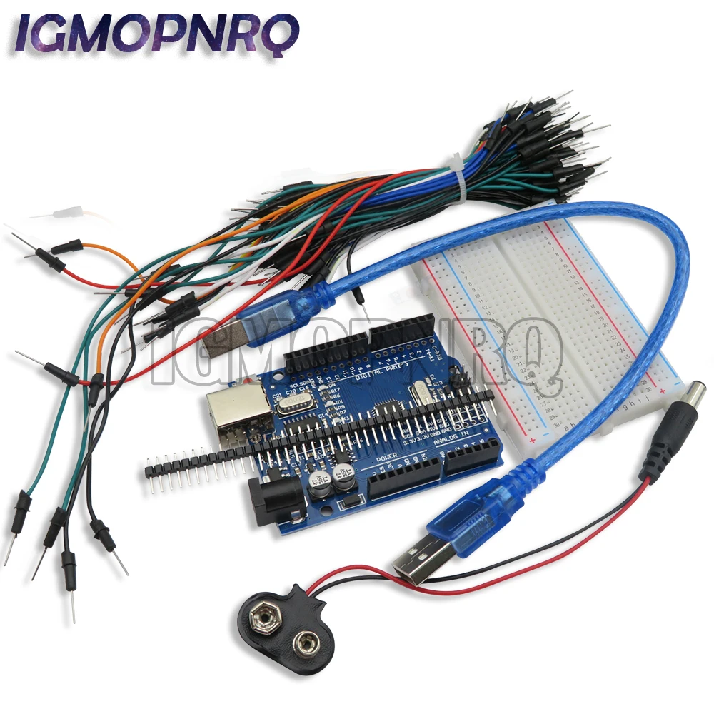 1/Set Starter Kit Per Arduino Uno R3 - Bundle Of Breadboard Jumper Wires Cavo Usb E Connettore Batteria 9V School Education Lab