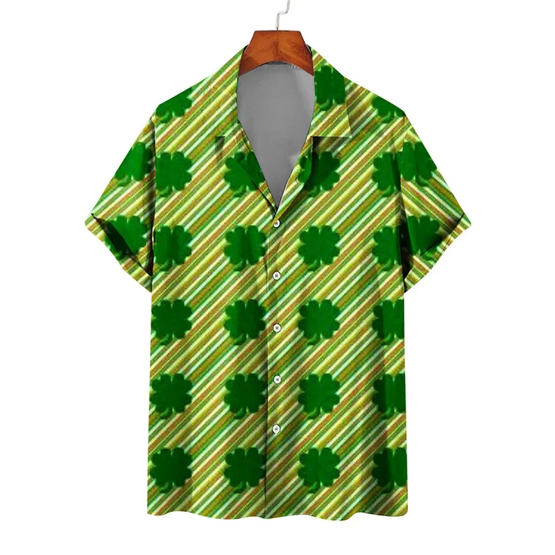 

Гавайская мужская пляжная рубашка для мужчин и женщин, рубашка для пар, рубашка с отложным воротником и короткими рукавами с 3d принтом четырехлистного клевера, рубашки с цветочным принтом, топы