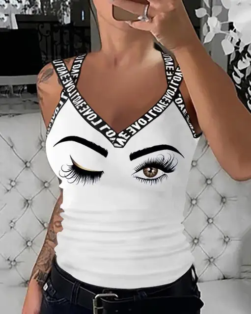 XZNGL Tank Top for Women Women Fashion Patchwork Color V-Neck Sling Top  Camisole Vest Tank Top Women Tank Top 