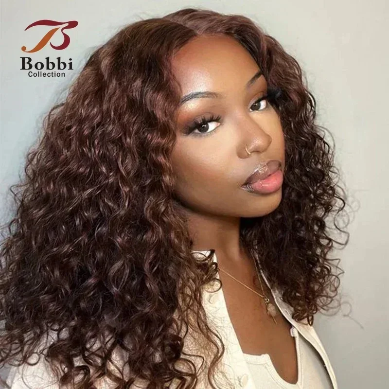 Brown Lace Front Wig Water Wave 100% Human Hair Wig For Women Curly Pre-plucked Transparent Lace Closure BOBBI human hair wig,lace front wigs