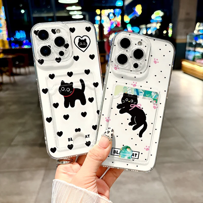 Cat Design Card Holder Wallet Phone Case - Soft Cover