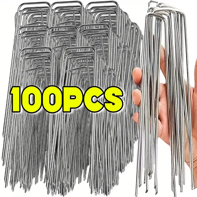 Garden Staples U-type Heavy-duty Fence Tubing Stakes Sod Pins Galvanized Landscape Spike for Holding Lawns Barrier Ground Nail