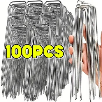 Punti metallici da giardino tipo U Pali per tubi per recinzione resistenti Perni per sod Punte per paesaggio zincate per contenere chiodi a terra per barriera per prati 1