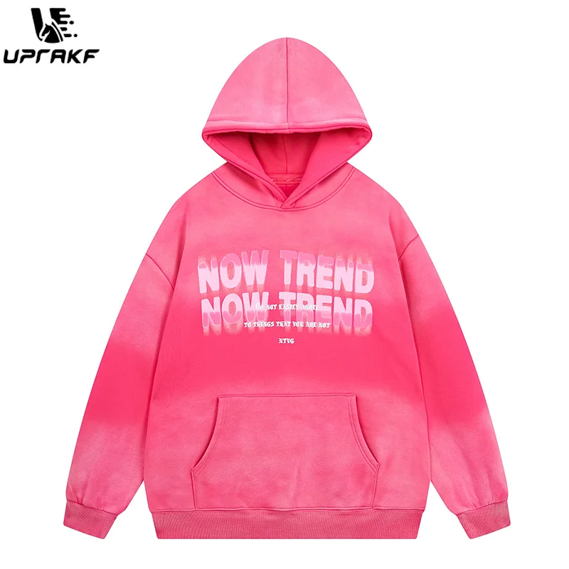 

UPRAKF Letter Print Hoodie Streetwear Pullovers Long Sleeve Autumn Hip Hop Fashion Casual High Quality Front Pocket