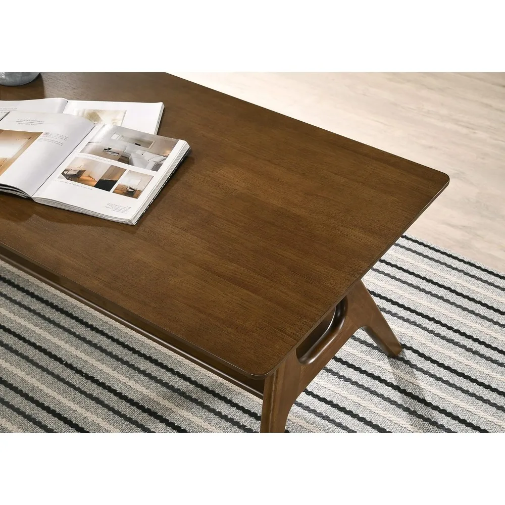 Mid-Century Modern Wood Coffee Table with Shelf Rectangular Table 4