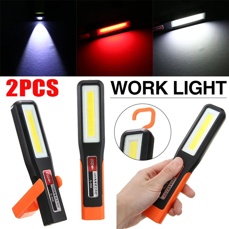 

2pcs Powerful Flashlight 3 Modes Magnetic Work Light USB Charging Flashlight Built In Battery COB USB Camping Torch
