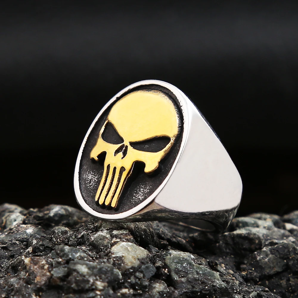 Vintage Simple Punisher Rings For Men Punk Hip Hop Stainless Steel Gothic Skull Ring Biker Fashion Jewelry Gifts stainless steel ring finger ring