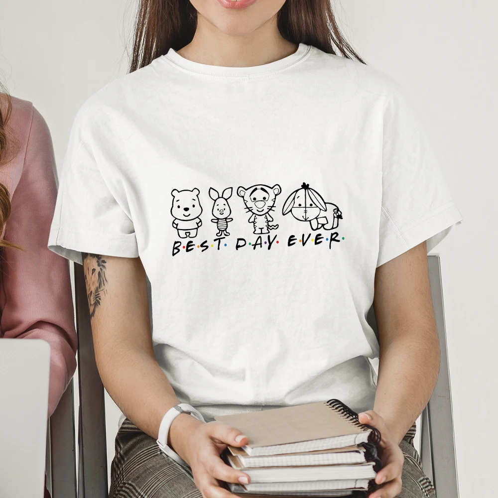 

Disney Cartoon Cute Winnie The Pooh Tee Shirt Simple Fashion Aesthetic Femme Vetement Short Sleeve Beautiful Women's T-shirts