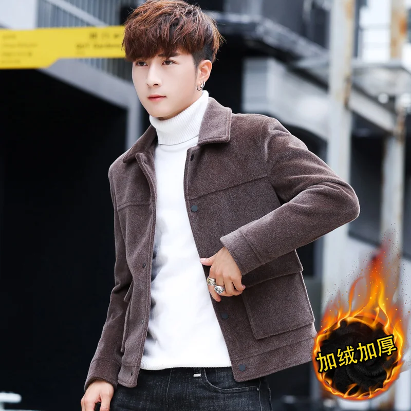 

Autumn/winter new men's fashion short woolen Korean version of the trend jacket teenagers handsome matching slim coat trend