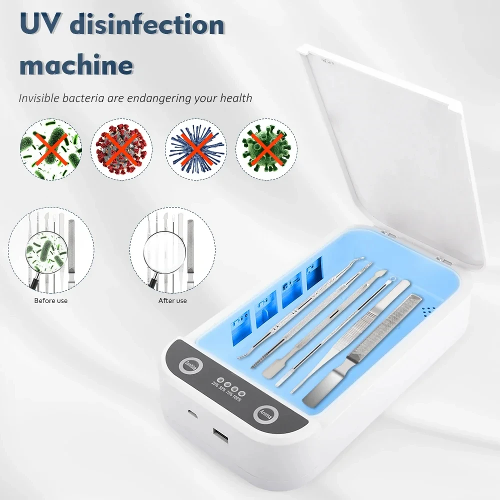 UV Nail Tool Sterilizer Aromatherapy Machine Manicure Tools Multi-function Wireless Charger Mobile Phone Disinfection Box