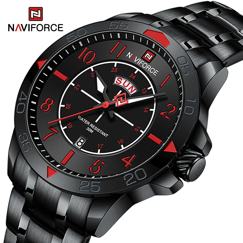 New NAVIFORCE Fashionable Mens Quartz Calendar Wristwatch Steel