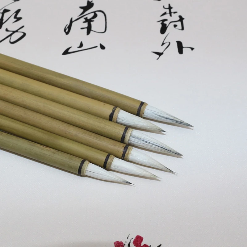10 Pcs 대나무 서예 브러쉬 펜 양모 중국 서예 그림 브러쉬 펜 양 머리 일반 스크립트 쓰기 브러쉬