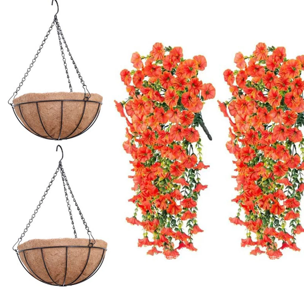 4PCS Plastic Faux Hanging Plants UV Resistant Morning Glory Vines Realistic Hanging Plants for Wedding Home Garden Outdoor