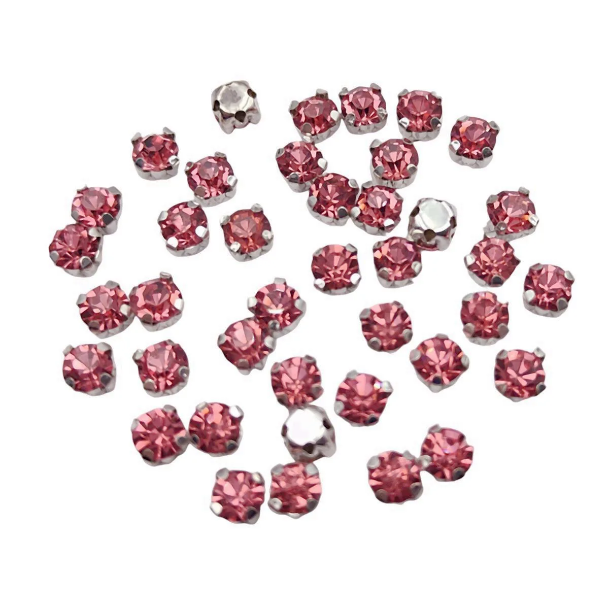 Round Glass Rhinestones with Claw Setting - Crystal Stones with Silver Metal Base
