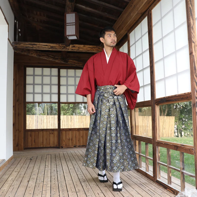 Kimono tradicional japonés para hombre, vestido formal, ropa samurái, no es  fácil de arrugar, brocado, hakama - AliExpress