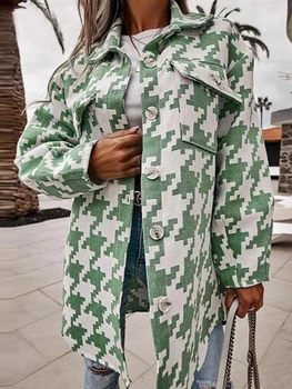 Veste décontractée en laine à carreaux mille oiseaux pour femmes, poche Y2K, streetwear à boutonnage simple, adt Lady OupillCoat, printemps