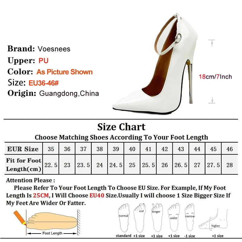 18CM/7'' Ultra high heel Ankle Strap Sexy Ballet Shoes Women Fetish White Pointed SM Game Stylish Stiletto Pumps Large Size 46
