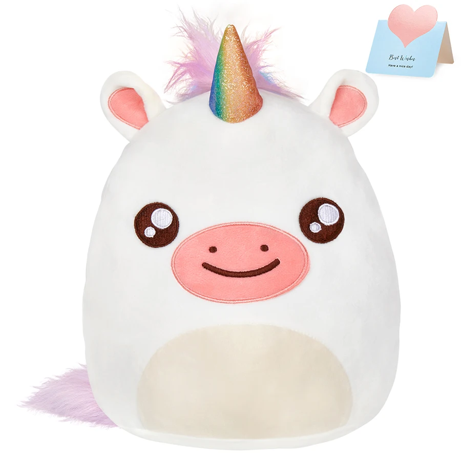 

White Pink Little Unicorn Throw Pillows Plush Doll Rainbow Colored Horns Cottom Comfort Kawaii Soft Plushie Peluche Kids Gift